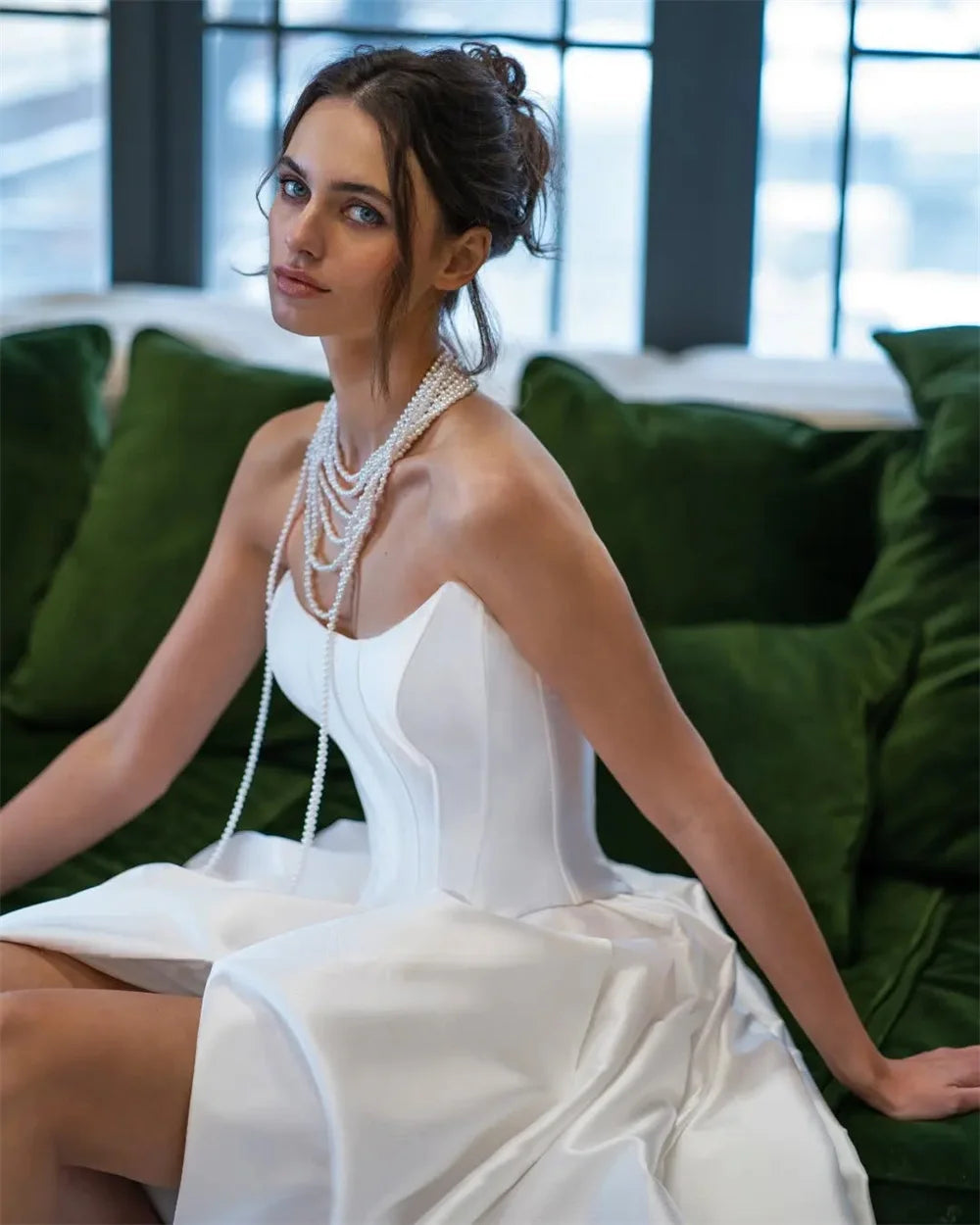 Newest Satin Strapless A-Line Wedding Dresses Backless Corset Evening Dress For Women Plus Bride Gown vestidos de novia