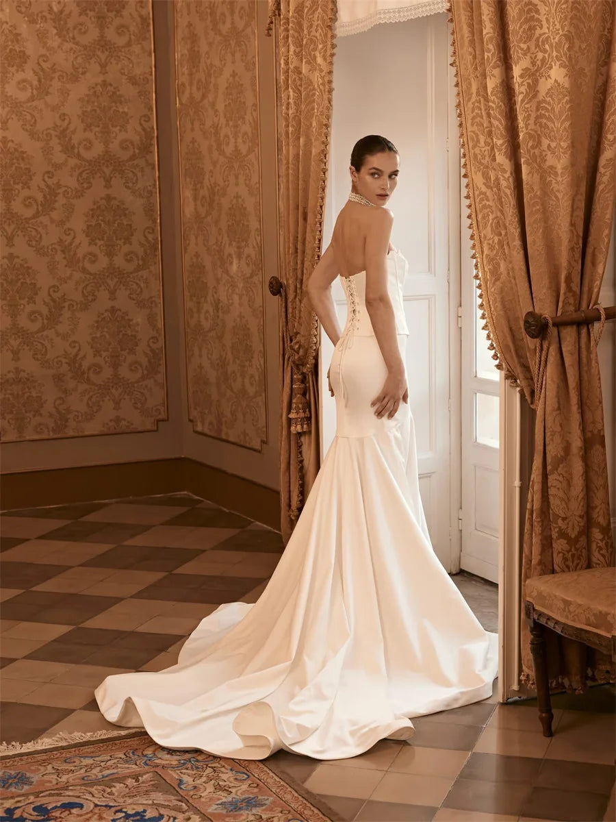 Fashion Sweetheart Lace Appliques Wedding Dress Corset For Back Mermaid Evening Gown Custom Size Bride Gowns