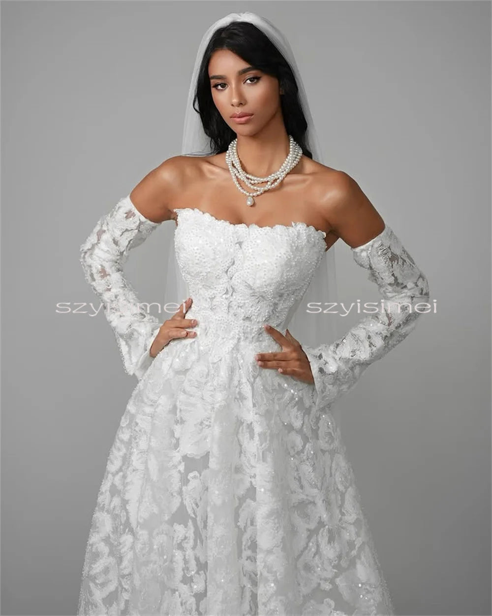 Fashion Sweetheart Wedding Dress For Bride Lace A-line Bridal Gowns Long Sleeve Customized Evening Gowns For Wedding 2026