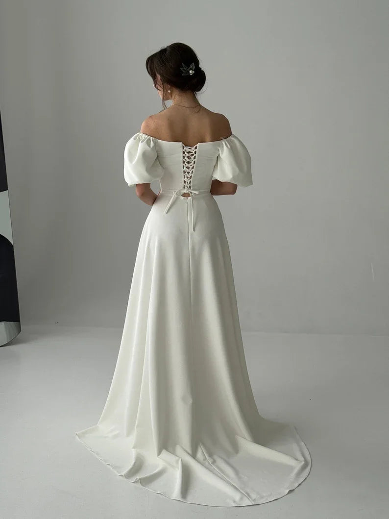 Modest Dress With Sleeves Fairycore Dress A-Line Wedding Dress Lvory-Colored Dress Simple Wedding Dress Bridal Dress