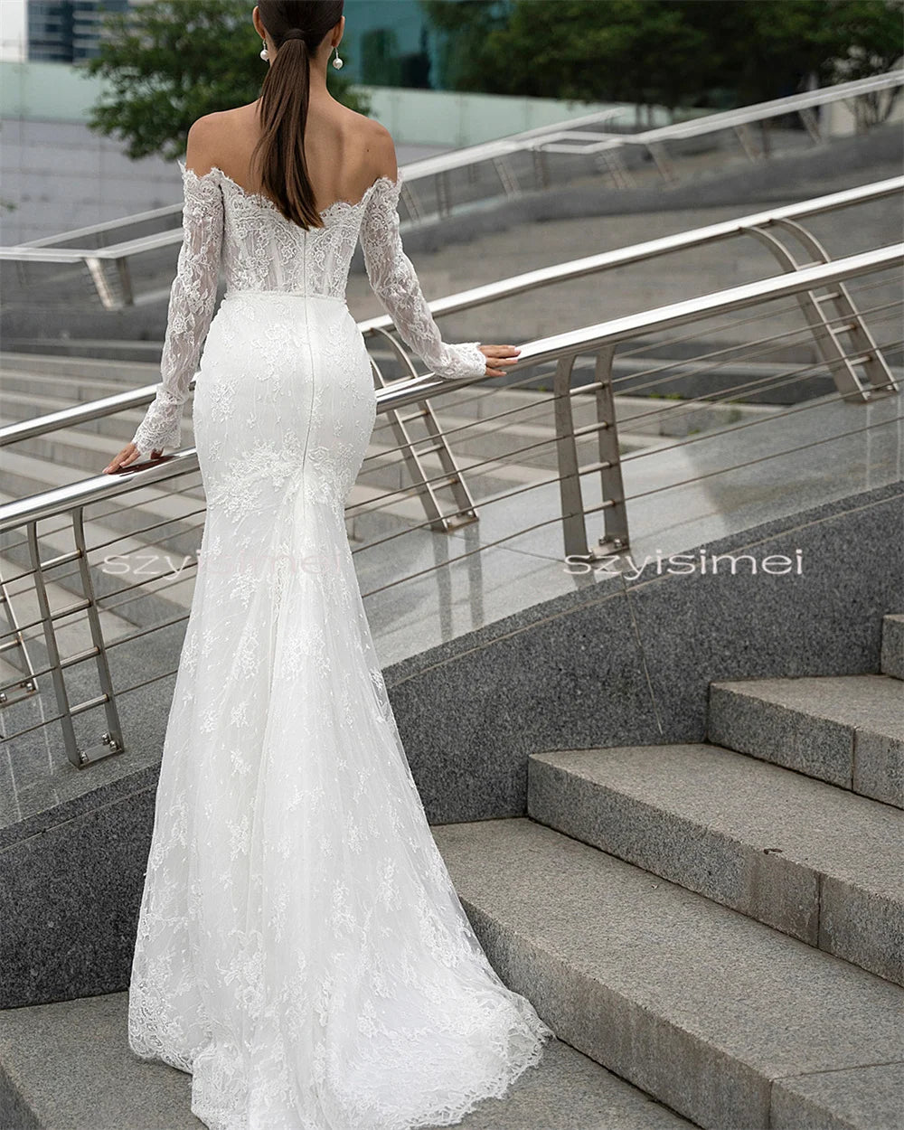 Mermaid Lace Wedding Dress Court Train Long Sleeves Back See Through Bridal dress For Wedding Vestidos De Novia Customized