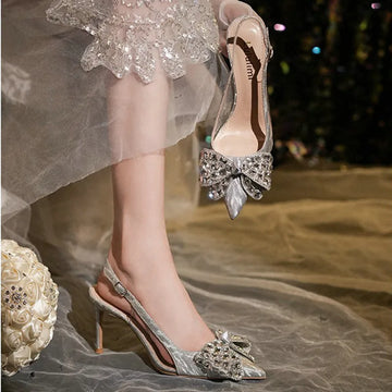 Crystal Wedding Shoes, Pointed-Toe Toe, Autumn Bridal Shoes, Fashionable Rhein Diamond Bridesmaid High Heels And Sandals